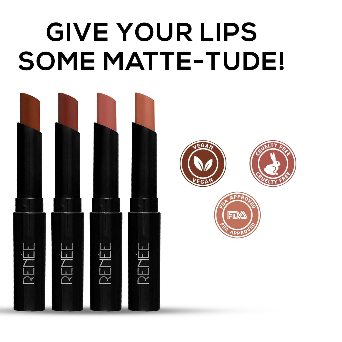RENEE Very Matte Lipsticks Pack of 4, 6.4g
