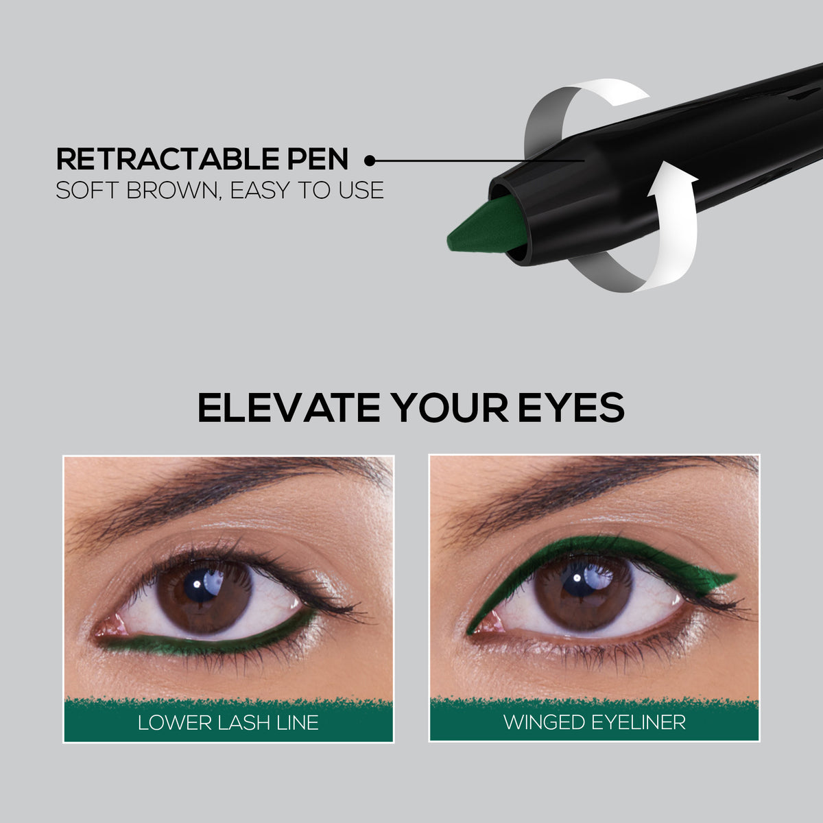RENEE Bold Green Kajal Pen with Sharpener, 0.35g