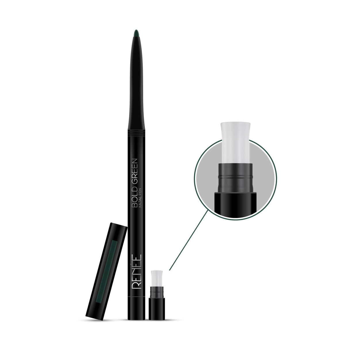 RENEE Bold Green Kajal Pen with Sharpener, 0.35g