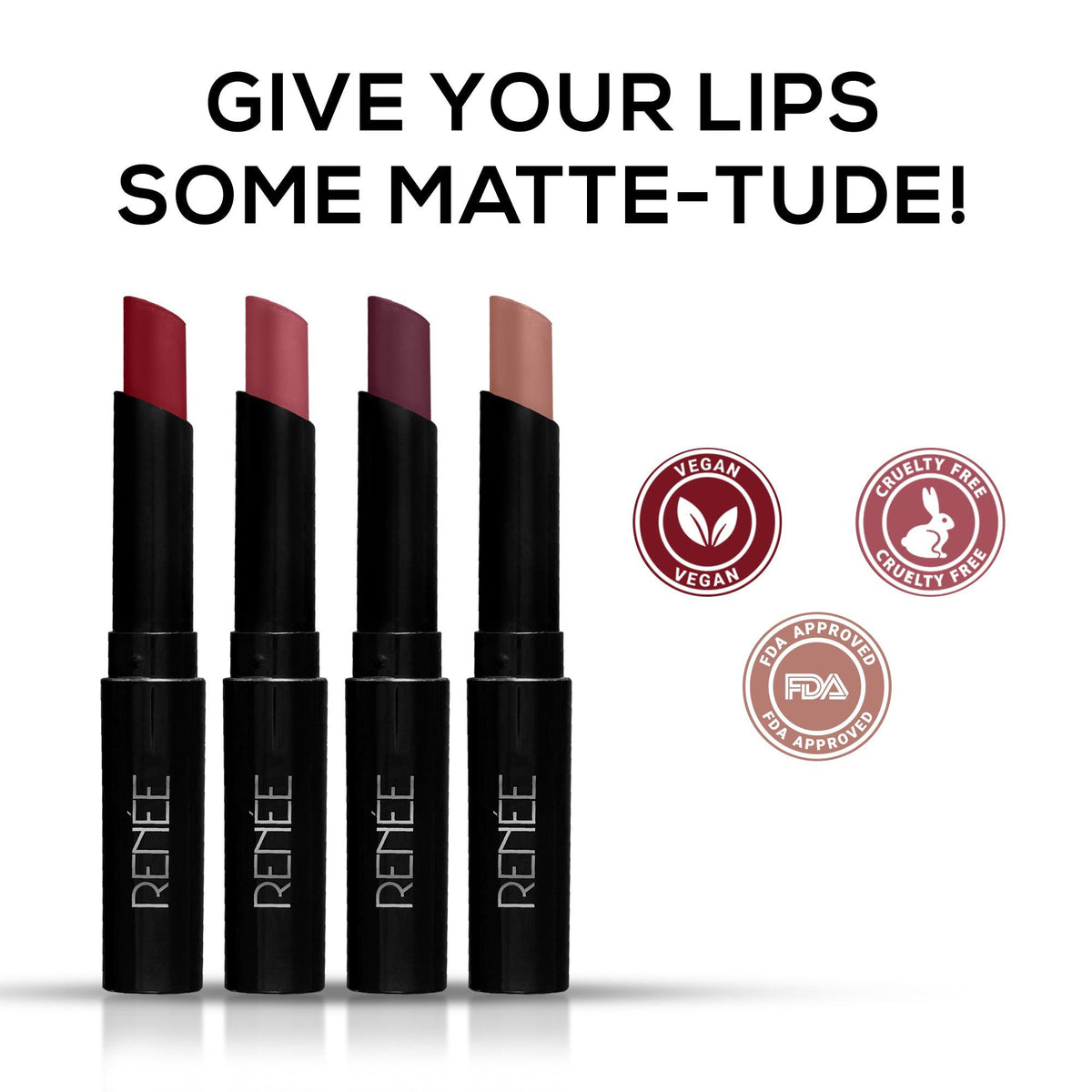 RENEE Very Matte Lipsticks Pack of 4, 6.4g