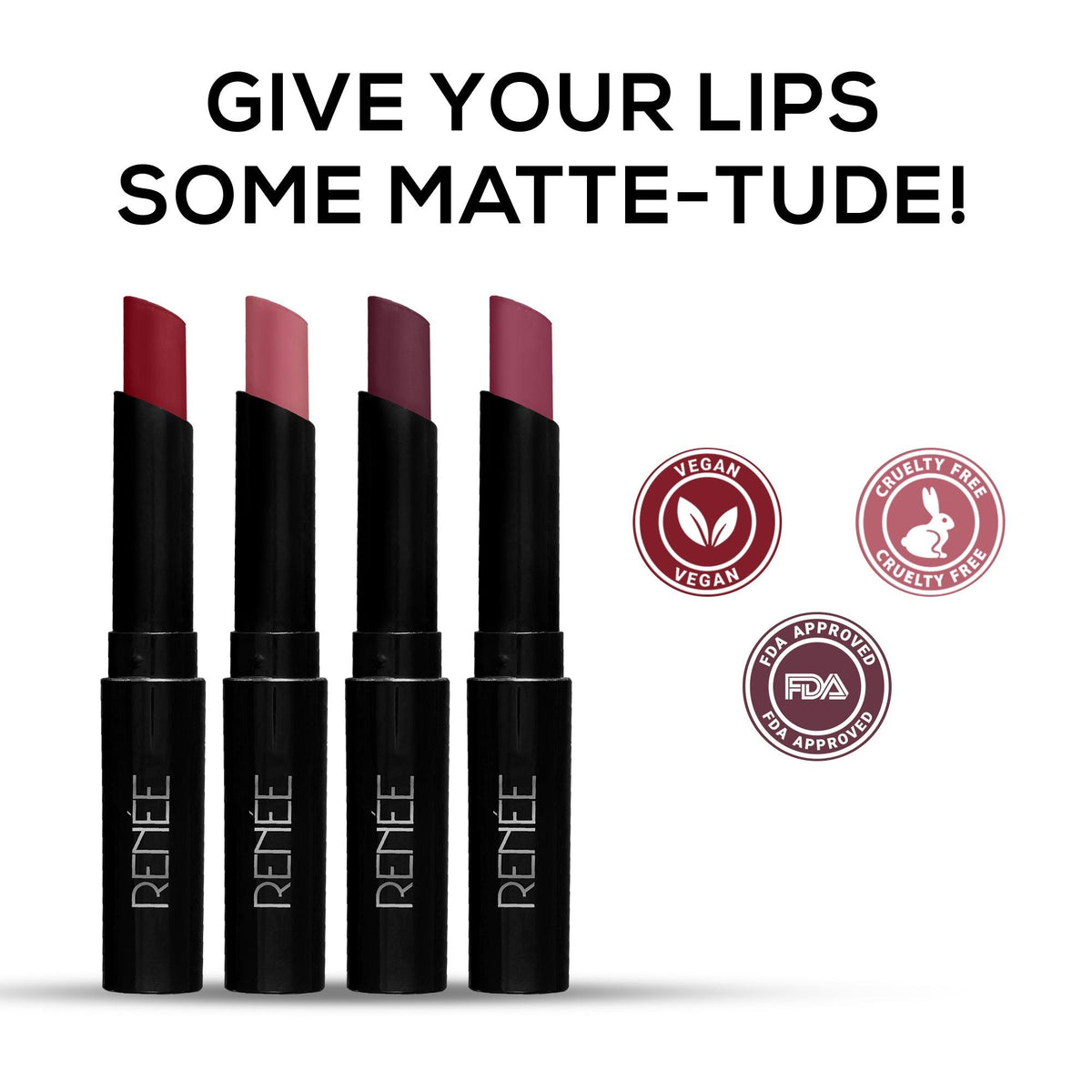 RENEE Very Matte Lipsticks Pack of 4, 6.4g