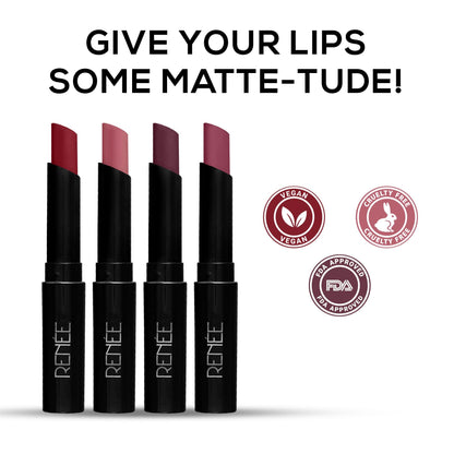 RENEE Very Matte Lipsticks Pack of 4, 6.4g