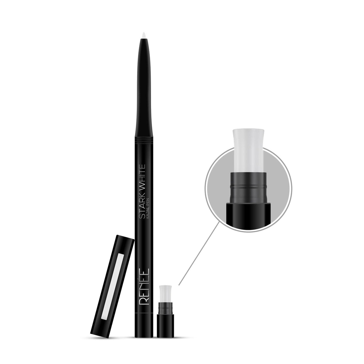 RENEE Stark White Kajal Pen with Sharpener, 0.35g